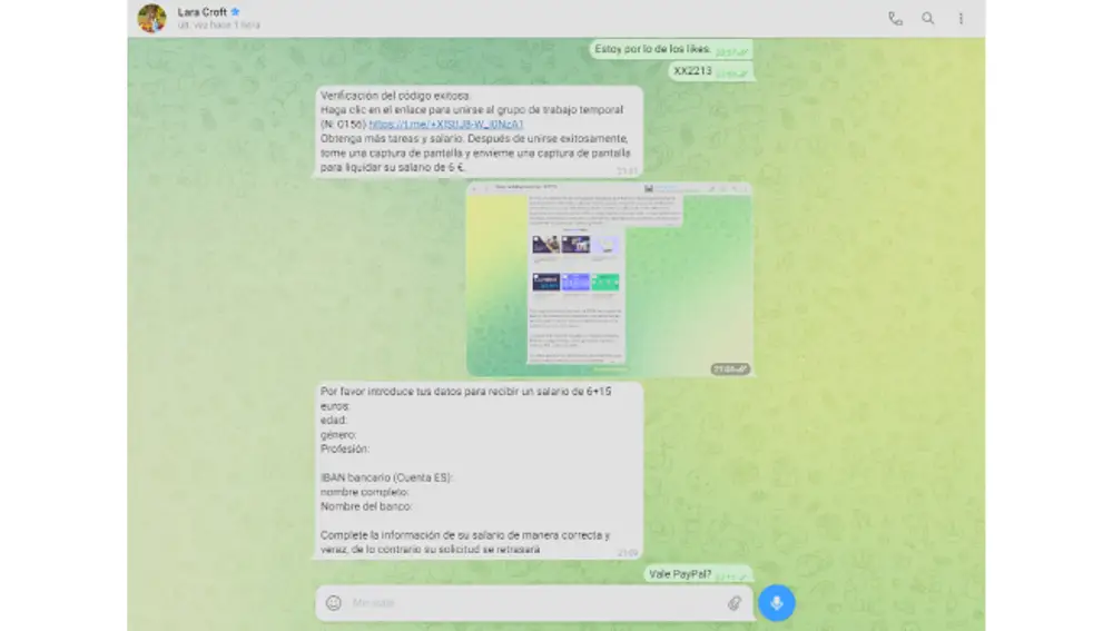 Continuation of the scam on Telegram. 