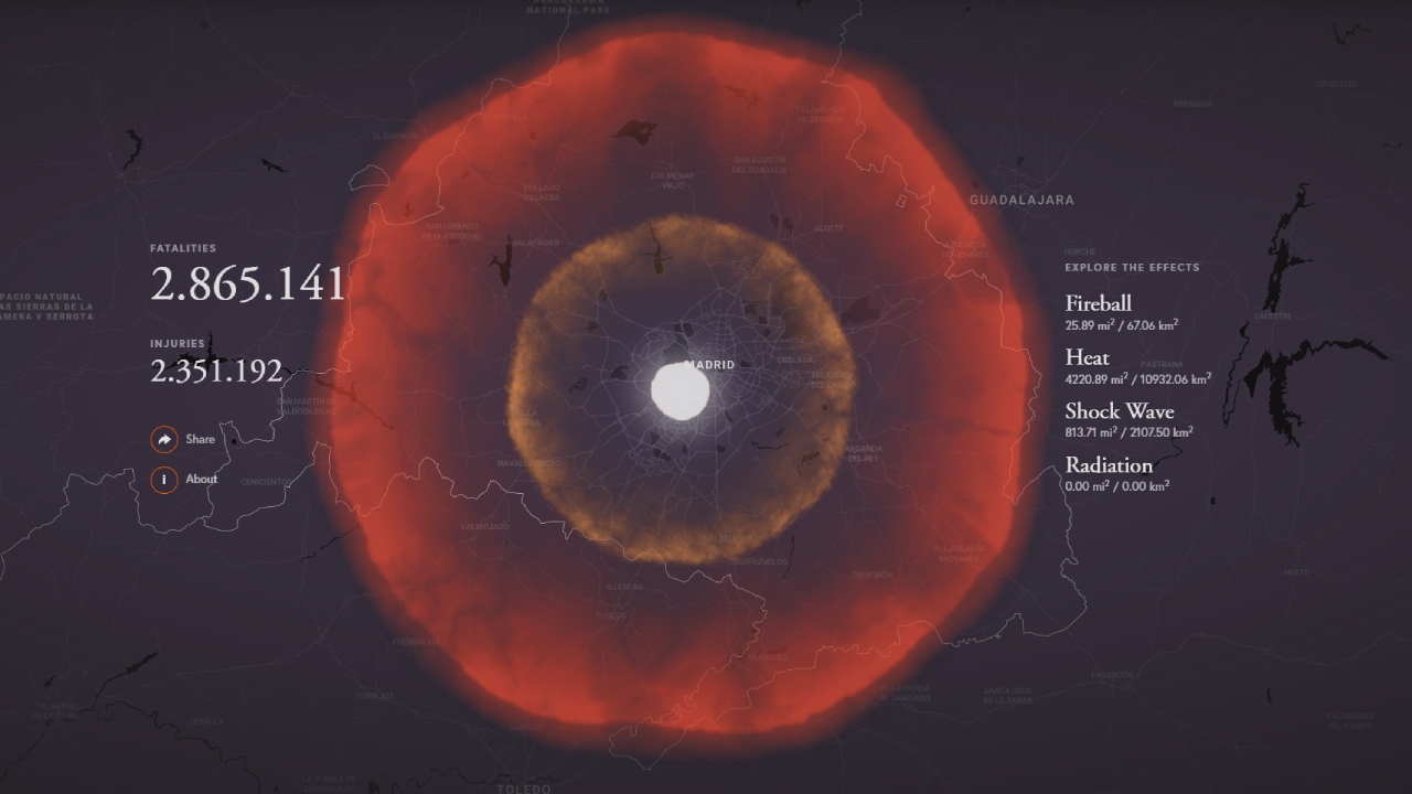 In this interactive map you can see what would happen if a nuclear bomb fell on your city