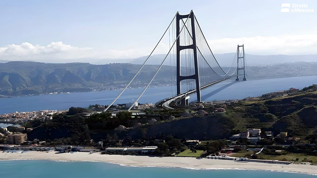 This is the pharaonic bridge over the Strait of Messina, which will connect Sicily with Italy and in which the Spanish company Sacyr participates